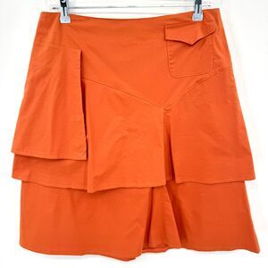 SATHIA Burnt Orange Asymmetrical Tiered Lightweight Skirt Size M Medium